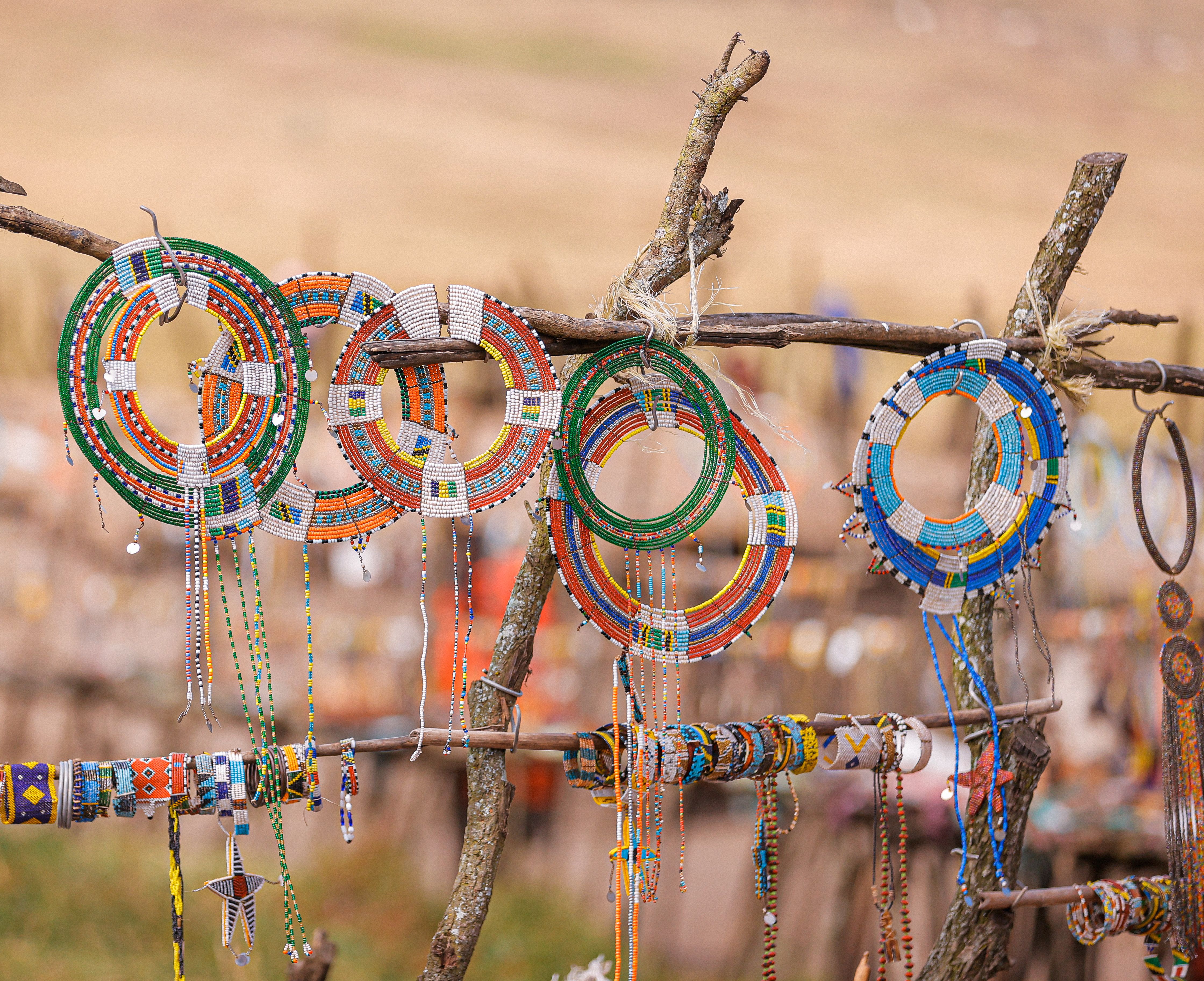 Handcrafted Maasai beadwork in warm earth colours